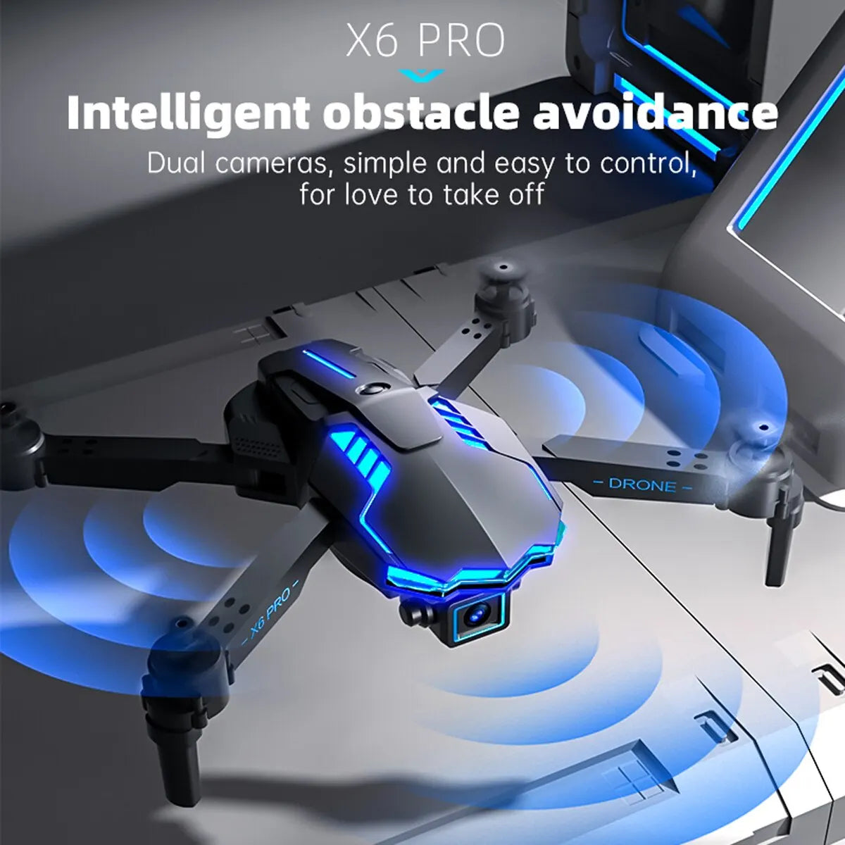 Dron plegable con posicionamiento de flujo óptico X6, cámara Dual, luz LED, Auto enlace, evitación de obstáculos, retorno inteligente, parada de emergencia