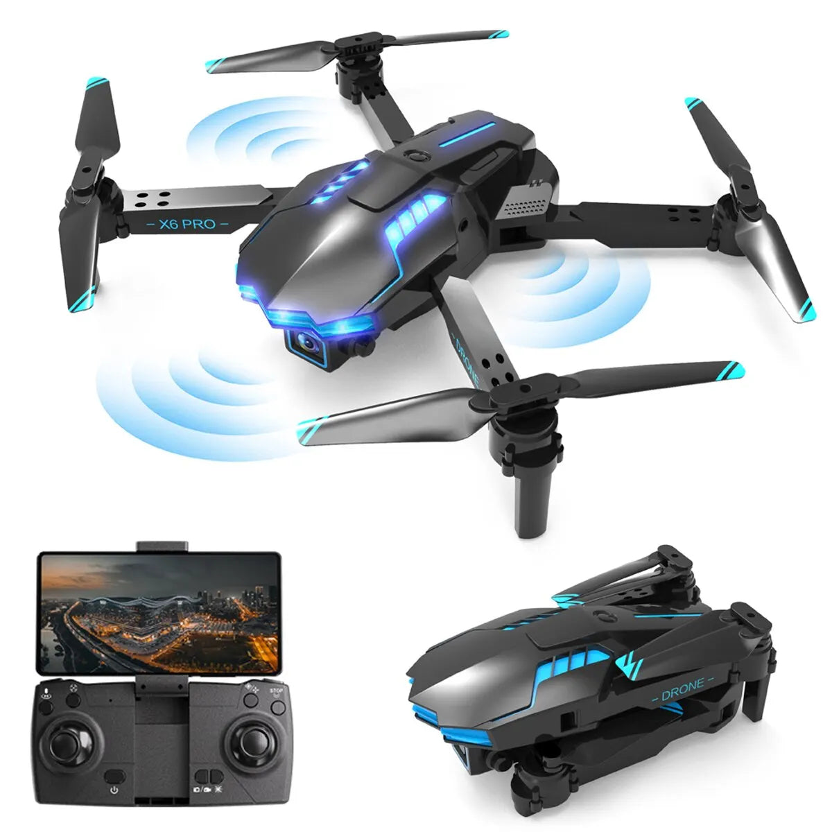 Dron plegable con posicionamiento de flujo óptico X6, cámara Dual, luz LED, Auto enlace, evitación de obstáculos, retorno inteligente, parada de emergencia